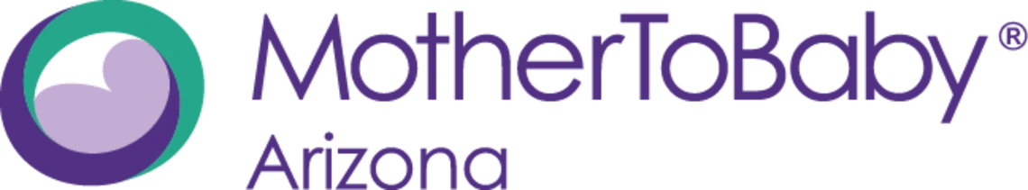 MotherToBaby Arizona logo featuring a stylized heart and circular design in teal and purple, with the words ‘MotherToBaby Arizona’ in purple text.